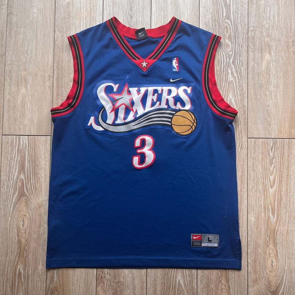 Nike Allen Iverson Philadelphia 76ers #3 Blue Alternate Jersey Size L